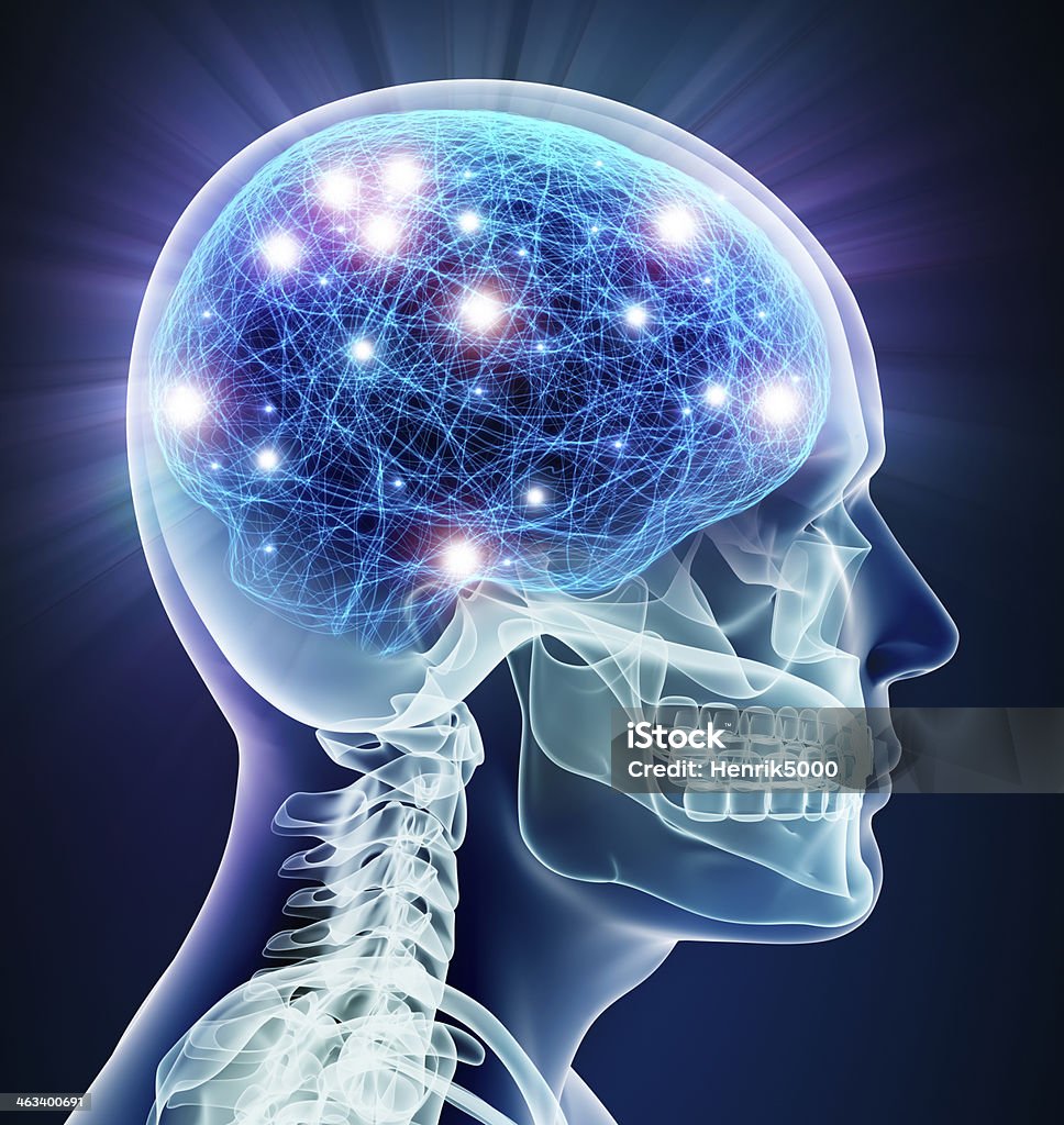 Radiografia del cervello con neurons - Foto stock royalty-free di Sezione trasversale