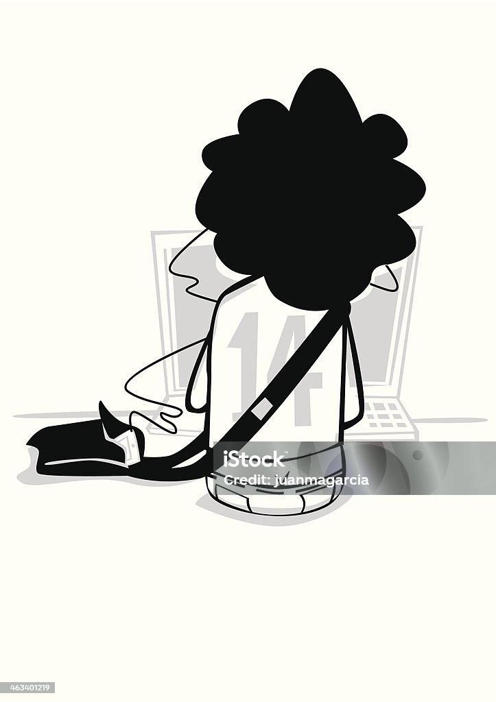 Homme assis sur son dos avec Coiffure afro cheveux et la navigation. - clipart vectoriel de Adulte libre de droits