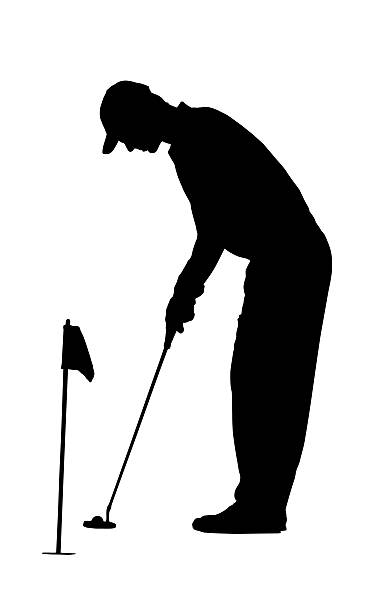 ゴルフのスポーツシルエット-ゴルフの練習に緑 - putting green practicing putting flag点のイラスト素材／クリップアート素材／マンガ素材／アイコン素材