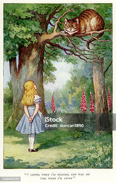 Alice And The Cheshire Cat Stock Illustration - Download Image Now - Alice in Wonderland - Fictional Character, Cheshire Cat, Illustration