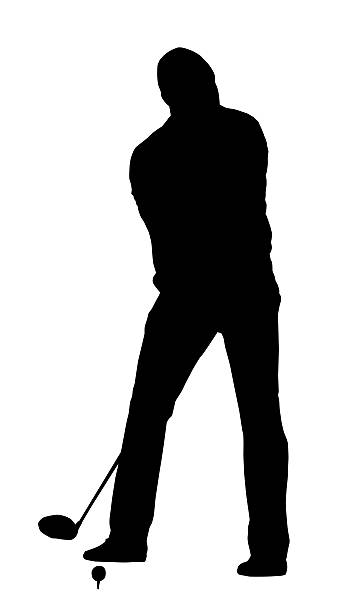 golf sport sylwetka-golfer przygotowanie tee-shot - silhouette illustration and painting profile rear view stock illustrations