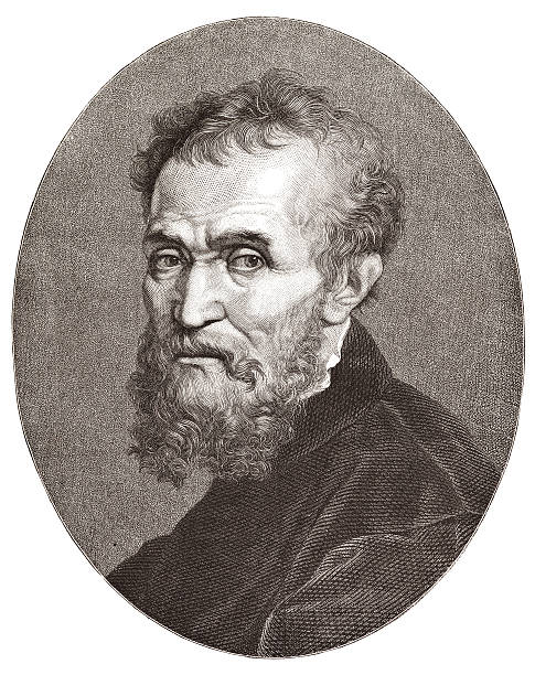 Artist Michelangelo Buonarotti engraving from 1877 http://farm5.static.flickr.com/4110/4948325162_1323a54a89.jpg michelangelo stock illustrations
