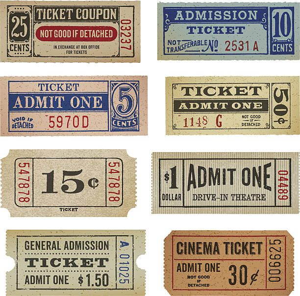 Vintage Tickets and Coupons Weathered old fashioned tickets. EPS 10 file with transparencies. ticket stub stock illustrations