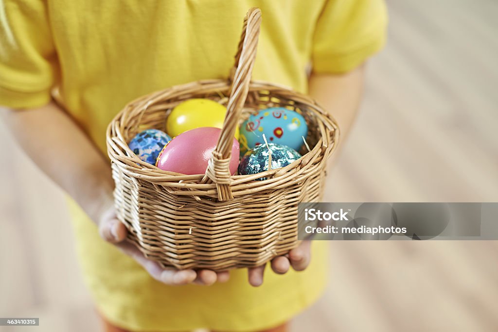 Little Easter basket Close-up of Easter basket in boy's hands Animal Egg Stock Photo