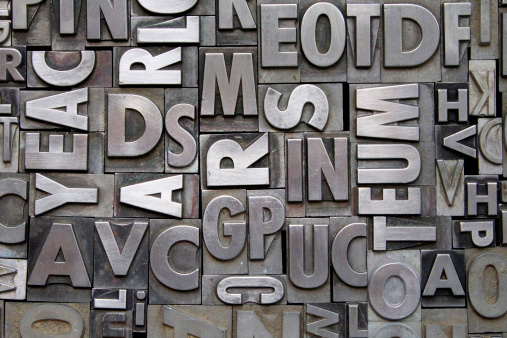 A background of vintage metal letterpress type