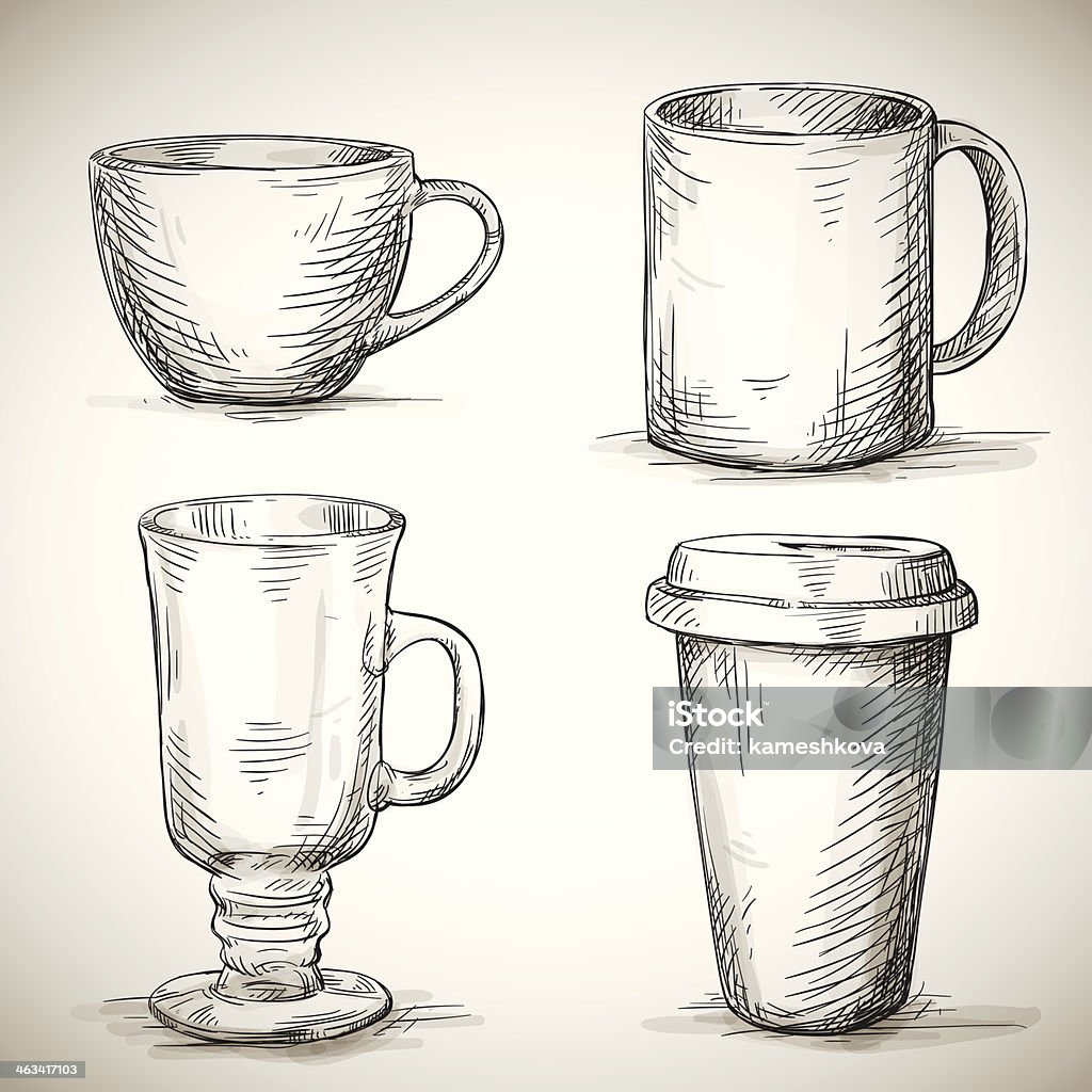 set of coffe mugs set of coffe mugs vector drawing sketch style Sketch stock vector