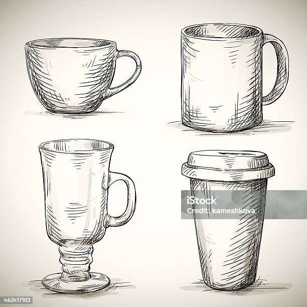 Set Of Coffe Mugs Stock Illustration - Download Image Now - Sketch, Mug, Coffee Cup