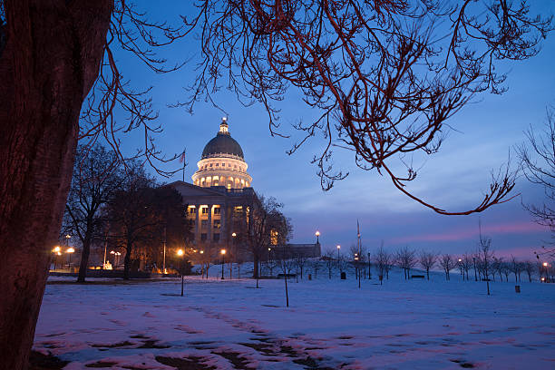 Winter Deep Freeze Sunrise Landscape Utah State Capital Architecture