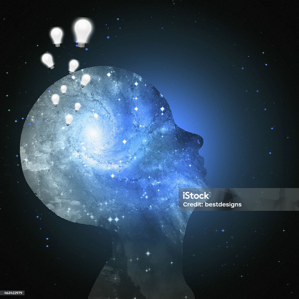 Universe mind Galaxy mind with light bulbs some elements image credit NASA Journey Stock Photo