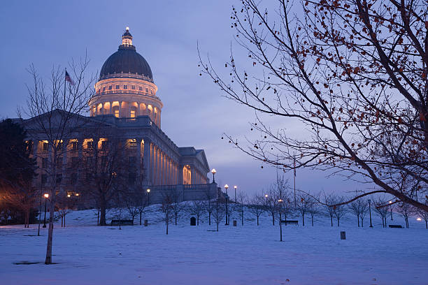 istock Winter Deep Freeze Sunrise Landscape Utah State Capital Architecture 463423703