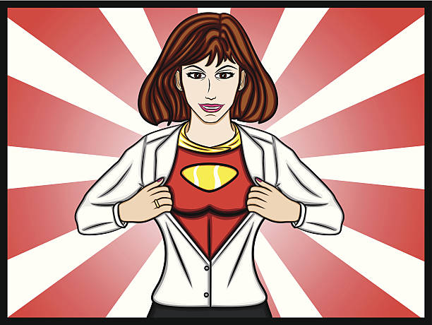 Superhero Woman Transformation vector art illustration