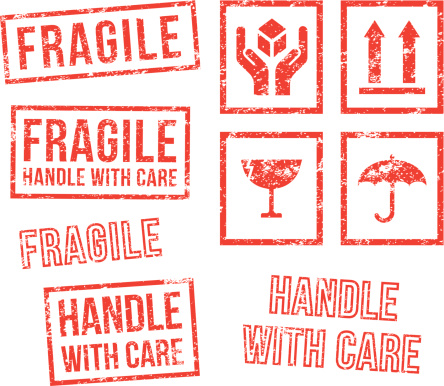 Safety fragile - rubber stamps.