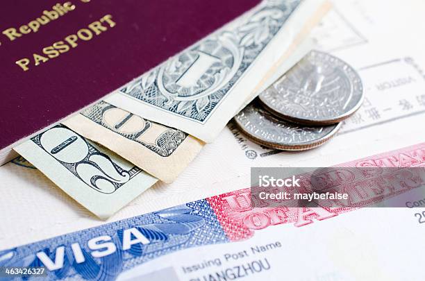 Us Visa And Dollar Stock Photo - Download Image Now - Authority, Close-up, Coin