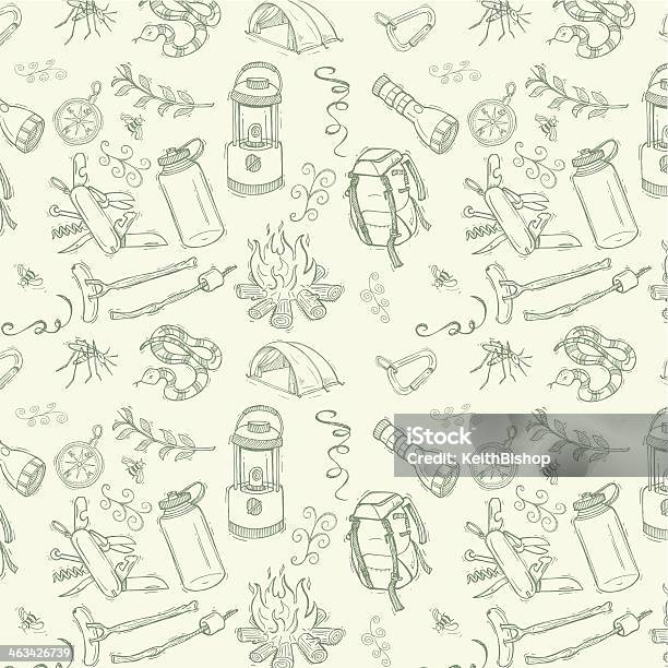 Camping Doodle Background Stock Illustration - Download Image Now - Camping, Pattern, Stick - Plant Part