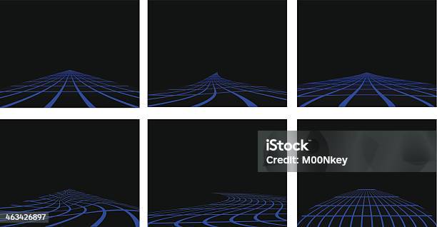 6 3d Perspective Grids In Blue And Black Stock Illustration - Download Image Now - Diminishing Perspective, Grid Pattern, Abstract