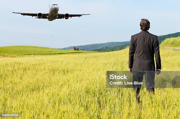 Businessman And Airplane Stock Photo - Download Image Now - Adult, Adults Only, Agricultural Field