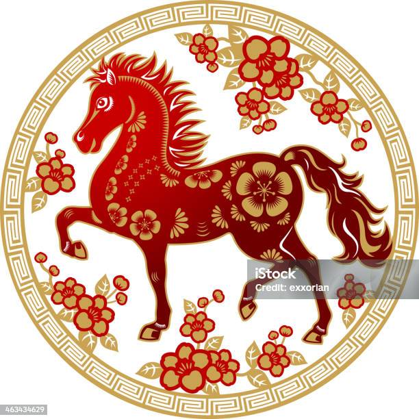 Chinese New Year Horse Papercut Art Stock Illustration - Download Image Now - Chinese Zodiac Sign, Animal, Art