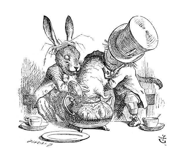 безумного шляпника и марте hare - bizarre hatter alice in wonderland tea party stock illustrations