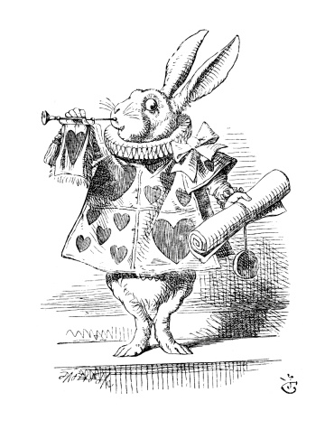 Vintage engraving of a scene from Alice in Wonderland - The White Rabbit