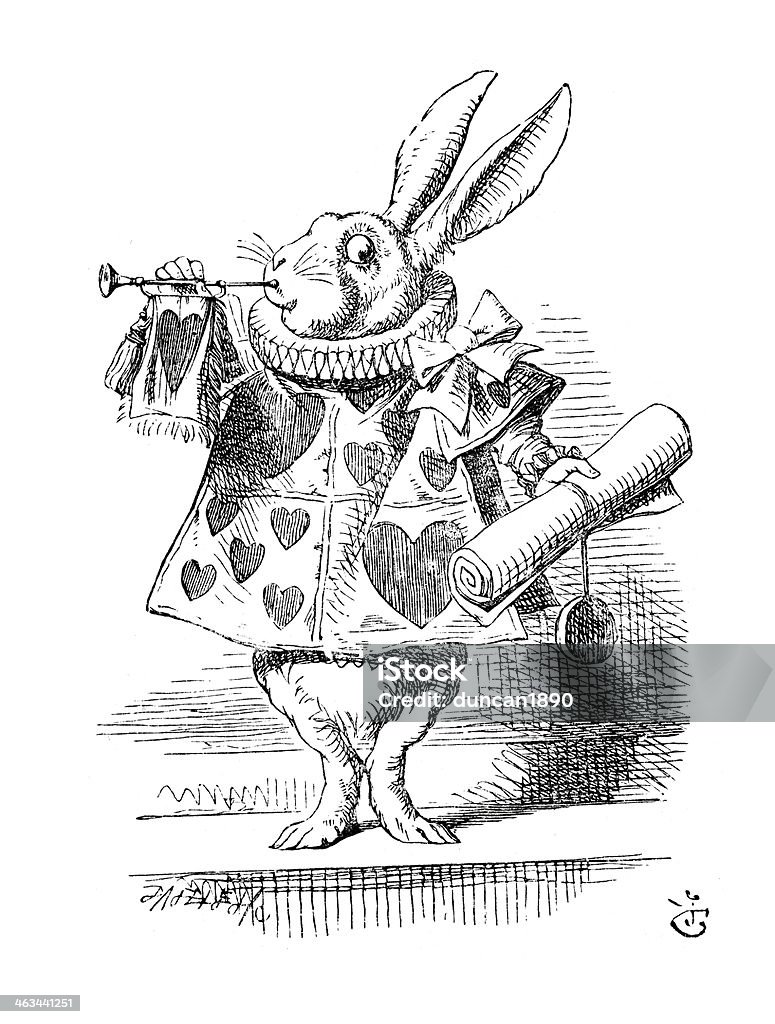Alice in Wonderland - The White Rabbit Vintage engraving of a scene from Alice in Wonderland - The White Rabbit Alice in Wonderland - Fictional Character stock illustration