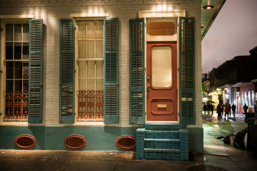 Night scene in the French Quarter of New Orleans during Mardi Gras