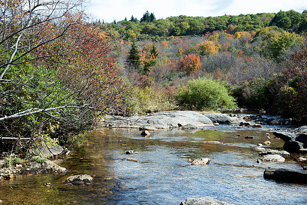 осенняя река - north carolina mountain river autumn стоковые фото и изображения