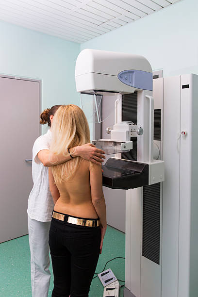istock Nurse with young women having a mammography 463446829