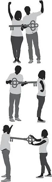 Vector illustration of Couple holding key