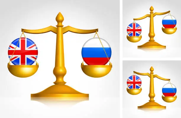 Vector illustration of Scales Weighing United Kingdom and Russian Federation