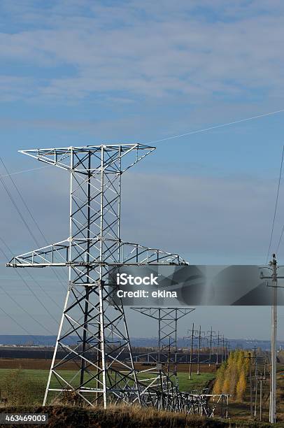 Power Poles Stock Photo - Download Image Now - Agriculture, Air Pollution, Blue