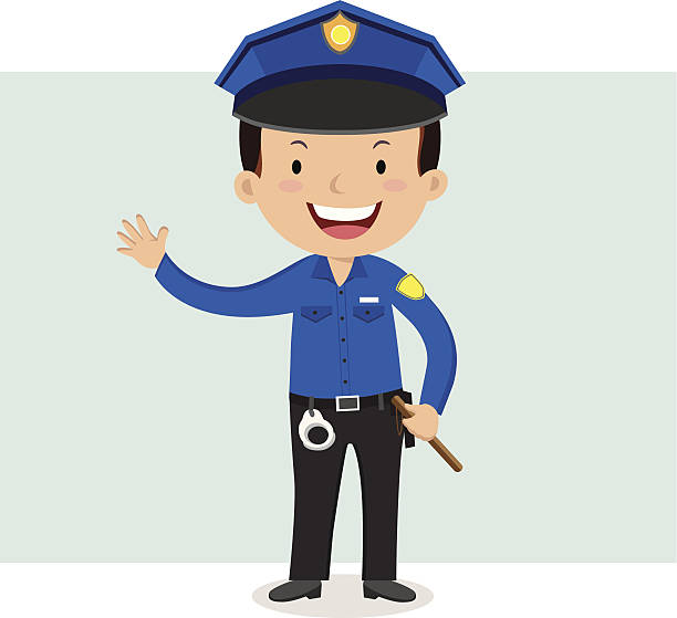illustrazioni stock, clip art, cartoni animati e icone di tendenza di policeman - badge blue crime law