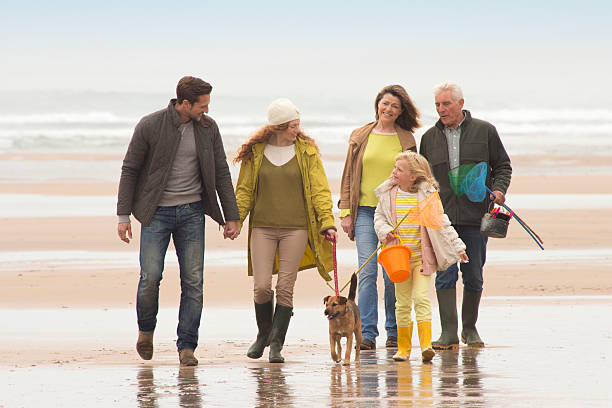 istock Family Walking on Beach 463490579