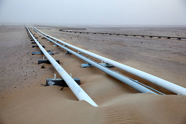 Oil pipeline in the desert stock photo