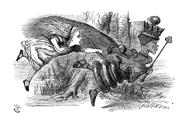 Alice through the looking glass Vintage engraving of a scene from Alice through the looking glass - Alice and the Queen john tenniel stock illustrations
