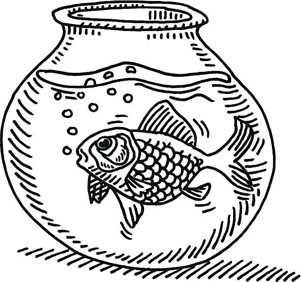 Vector illustration of Gold Fish Bowl Water Drawing