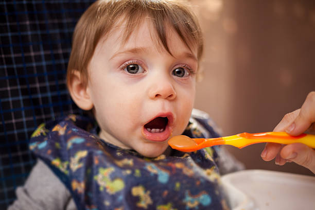 istock Cute toddler being fed by his mom 463504199