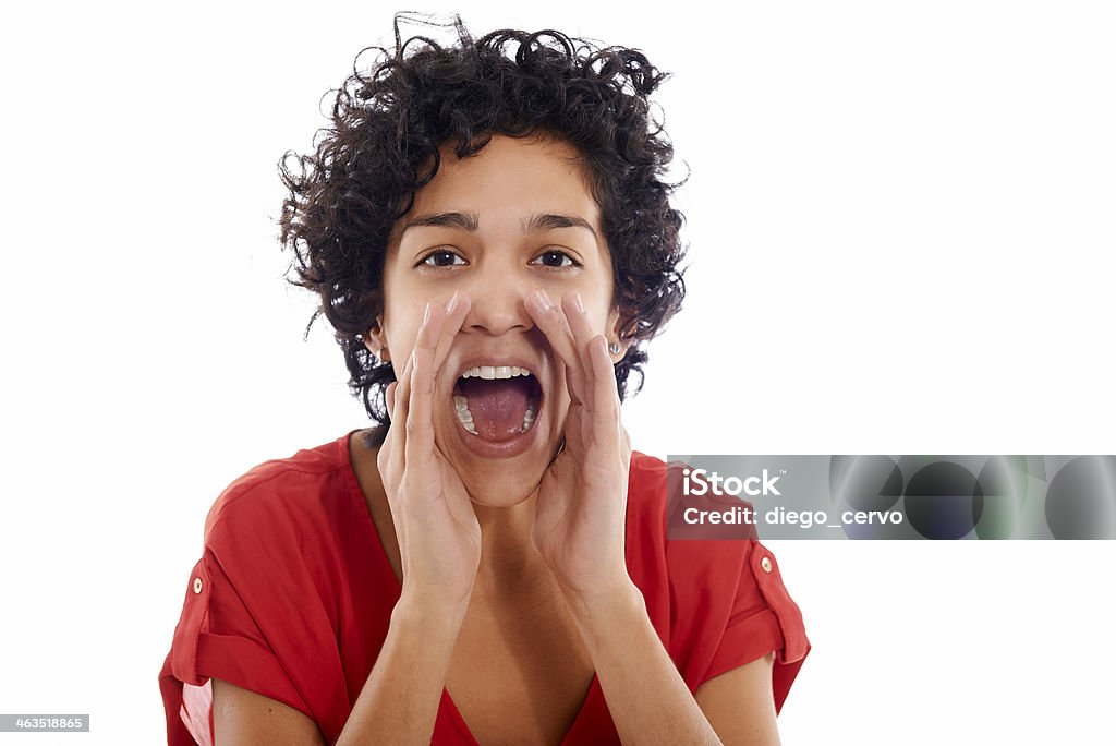 Feliz mulher hispânica gritar a câmera - Foto de stock de 20 Anos royalty-free