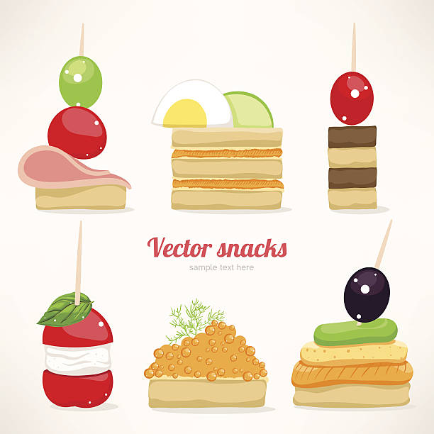 ilustrações, clipart, desenhos animados e ícones de canapés festivos - sandwich portion tomato canape
