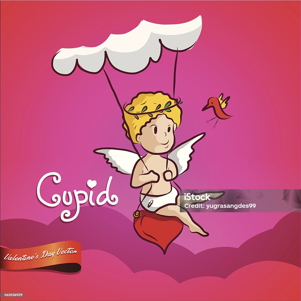 Cupido (Dio di amore) swing sulla cloud.Valentine s day - arte vettoriale royalty-free di Adulto