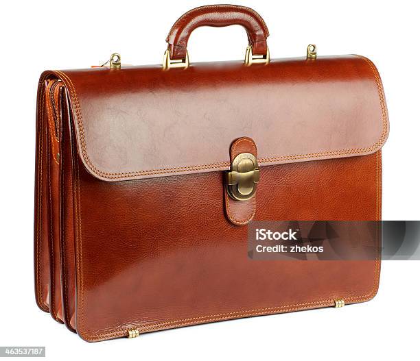 Photograph Of Brown Leather Briefcase Stock Photo - Download Image Now - Briefcase, Leather, Laptop Bag