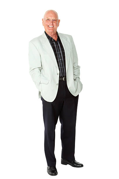 istock Stylish senior man posing in suit on white background 463541819