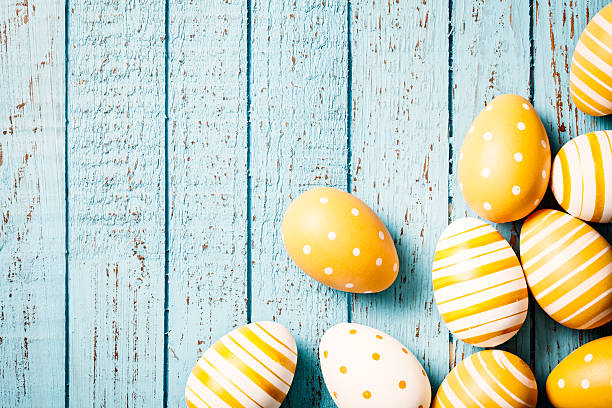 istock Easter Eggs on Old Blue Wood - Season Background 463546863