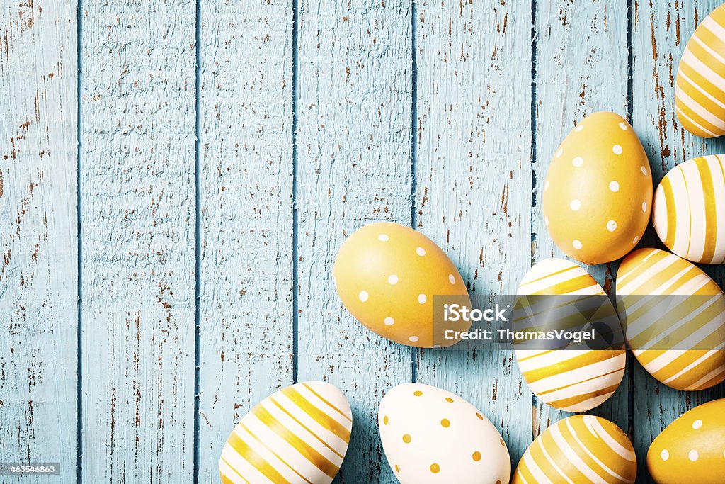 Easter Eggs on Old Blue Wood - Season Background http://thomasvogel.eu/istock/is_easter.jpg Animal Egg Stock Photo