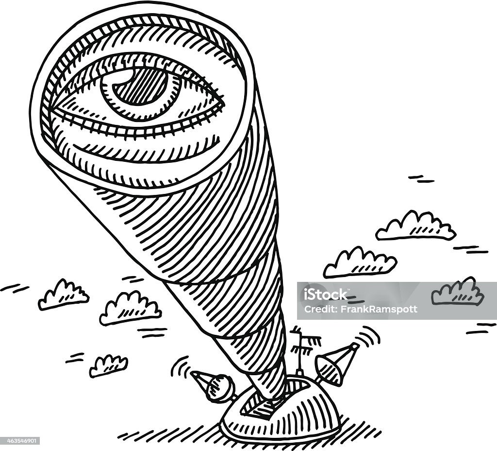 Exploration Telescope Eye Drawing Hand-drawn vector drawing of an Eye looking through an Exploration Telescope. Black-and-White sketch on a transparent background (.eps-file). Included files are EPS (v10) and Hi-Res JPG. Sketch stock vector