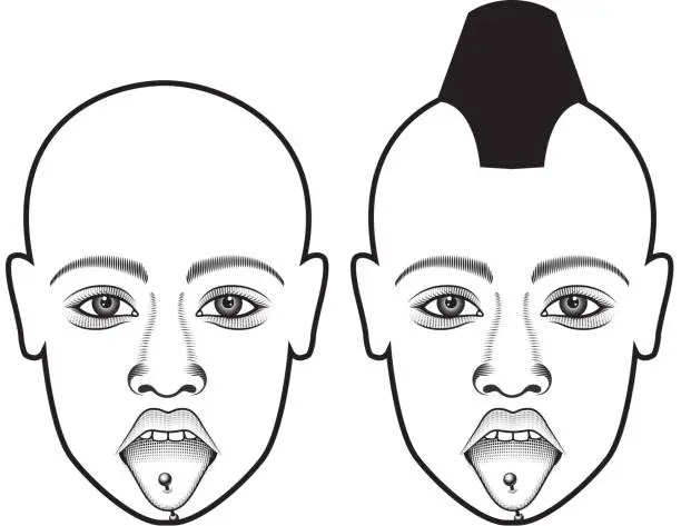 Vector illustration of Human Faces with Tongue Piercing & Mohawk