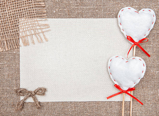 istock Valentine card with textile hearts and sacking 463553567