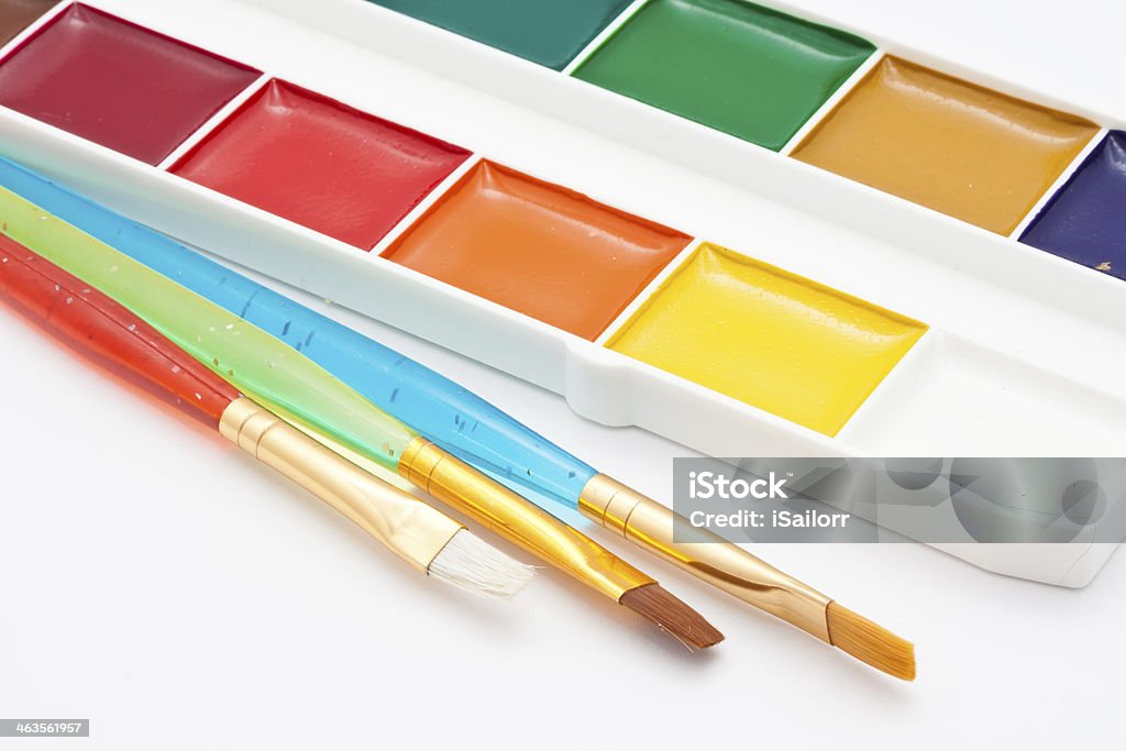 Paintbrush Set of artistic brushes and paints on white background Abstract Stock Photo
