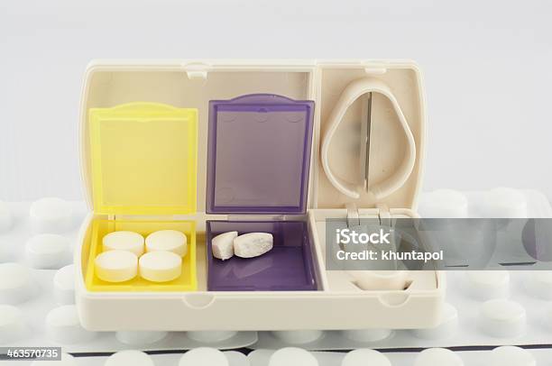 Pill Box And Split Blade Tablet Show Medicine Concept Stock Photo - Download Image Now