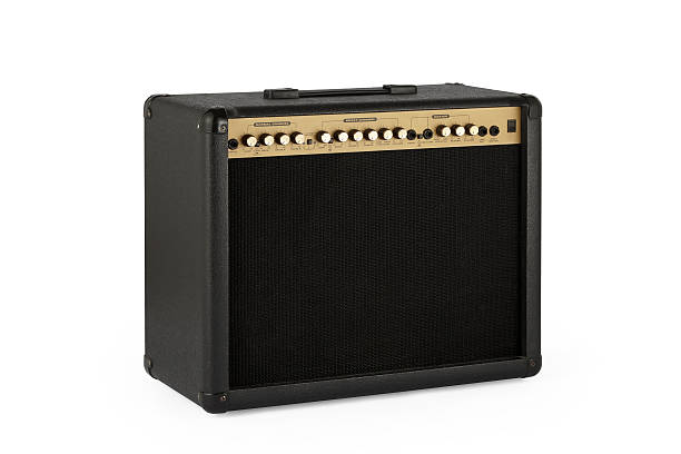 Retro Guitar Amplifier with clipping path Retro guitar amplifier on white background with clipping path. amplifier photos stock pictures, royalty-free photos & images