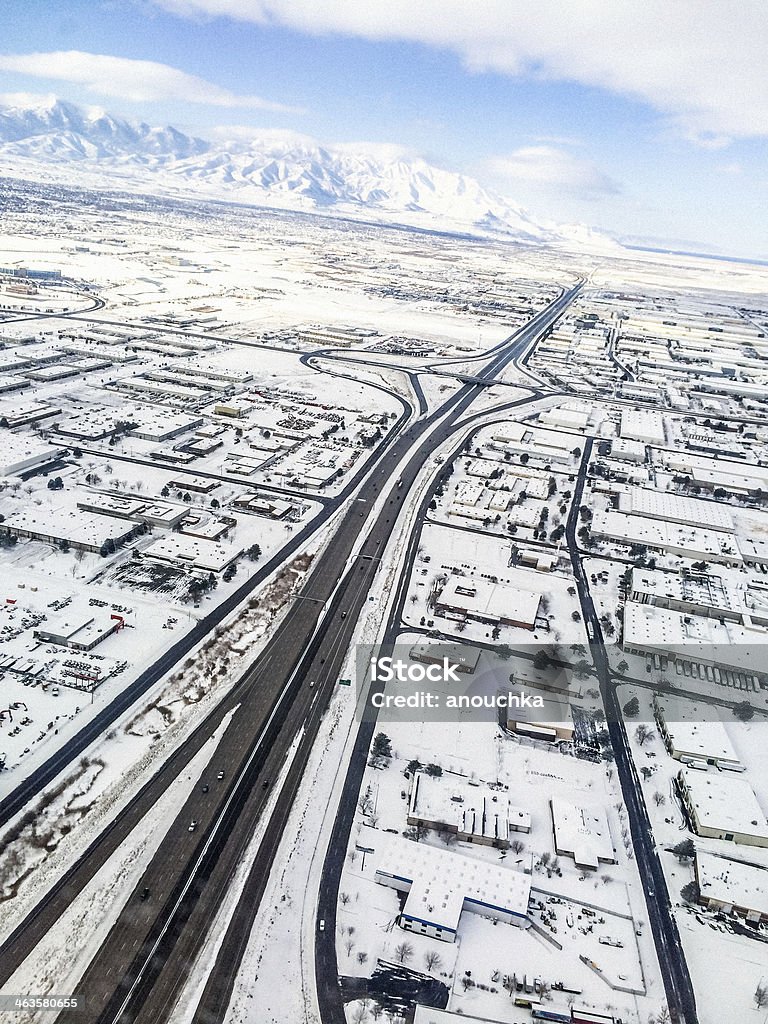 Aerial view on Salt Lake city under snow Salt Lake City International Airport Stock Photo